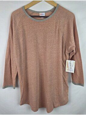 LuLaRoe Randy Women's Shirt Size Large Orange & Gray 3/4 Sleeve Top